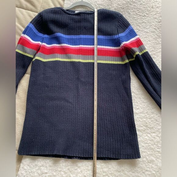 Vintage Liz Claiborne Black Striped Rainbow Crewneck Sweater Size Medium - Picture 3 of 6